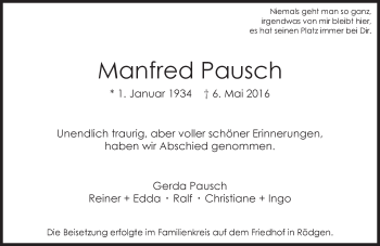 Traueranzeige von Manfred Pausch von  Gießener Anzeiger