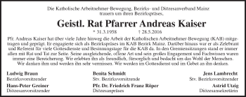 Traueranzeige von Andreas Kaiser von  Allgemeine Zeitung Alzey