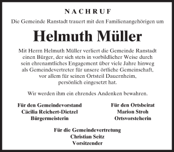 Traueranzeige von Helmuth Müller von  Kreisanzeiger