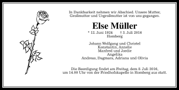 Traueranzeige von Else Müller von  Oberhessische Zeitung