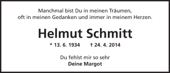 Traueranzeige von Helmut Schmitt von  Allgemeine Zeitung Mainz
