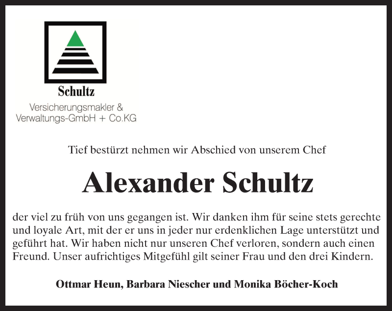  Traueranzeige für Alexander Schultz vom 02.01.2016 aus  Kreisanzeiger