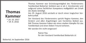 Traueranzeige von Thomas Kammer von  Gießener Anzeiger