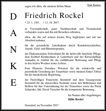 Traueranzeige von Friedrich Rockel von  Oberhessische Zeitung