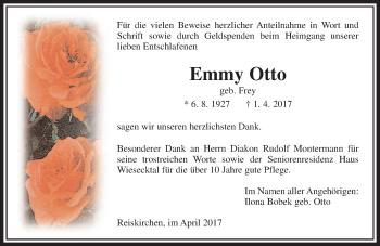Traueranzeige von Emmy Otto von  Gießener Anzeiger