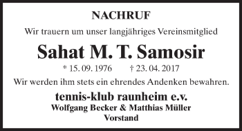 Traueranzeige von Sahat M. T. Samosir von Trauerportal Rhein Main Presse