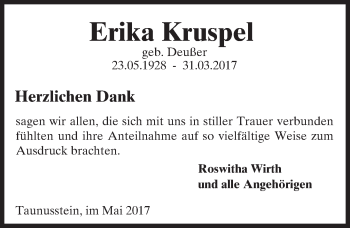 Traueranzeige von Erika Kruspel von Trauerportal Rhein Main Presse
