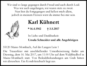 Traueranzeige von Karl Kühnert von Trauerportal Rhein Main Presse