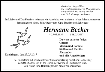 Traueranzeige von Hermann Becker von  Gießener Anzeiger