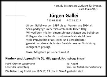 Traueranzeige von Jürgen Gallei von Trauerportal Rhein Main Presse