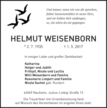 Traueranzeige von Helmut Weisenborn von Trauerportal Rhein Main Presse