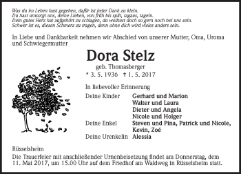 Traueranzeige von Dora Stelz von Trauerportal Rhein Main Presse