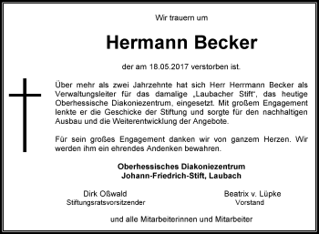 Traueranzeige von Hermann Becker von  Gießener Anzeiger