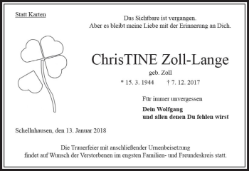 Traueranzeige von Christine Zoll-Lange von  Oberhessische Zeitung