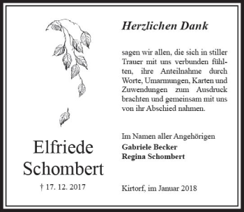 Traueranzeige von Elfriede Schombert von  Oberhessische Zeitung