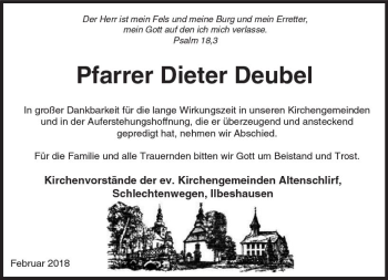 Traueranzeige von Dieter Deubel von  Lauterbacher Anzeiger