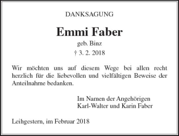 Traueranzeige von Emmi Faber von  Gießener Anzeiger
