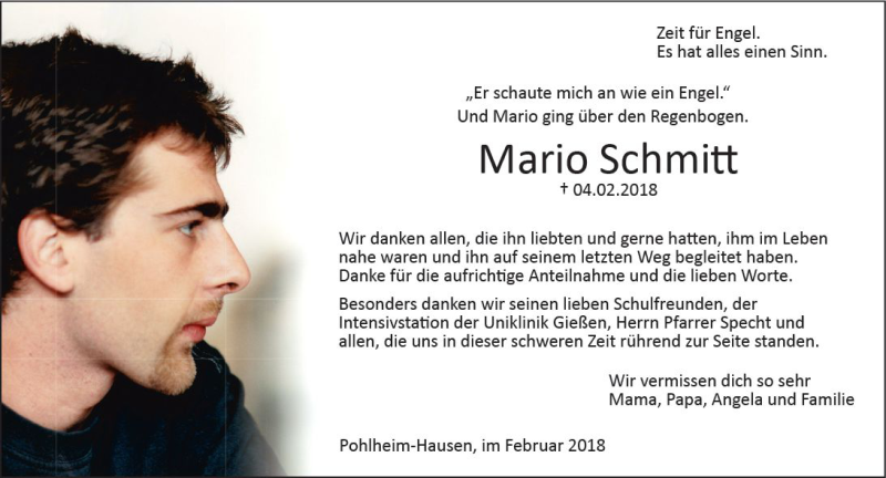  Traueranzeige für Mario Schmitt vom 17.02.2018 aus  Gießener Anzeiger
