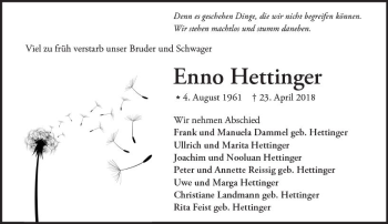 Traueranzeige von Enno Hettinger von Trauerportal Rhein Main Presse