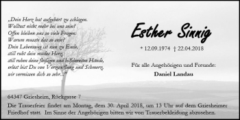 Traueranzeige von Esther Sinnig von Trauerportal Rhein Main Presse