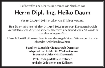 Traueranzeige von Heiko Daum von Trauerportal Rhein Main Presse