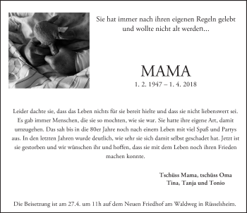 Traueranzeige von Mama  von Trauerportal Rhein Main Presse