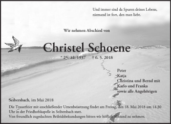 Traueranzeige von Christel Schoene von Trauerportal Rhein Main Presse