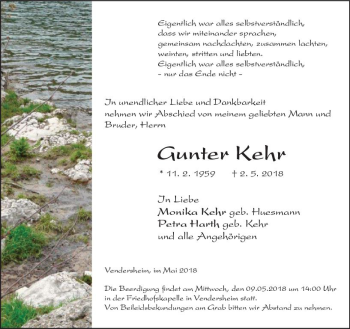 Traueranzeige von Gunter Kehr von Trauerportal Rhein Main Presse