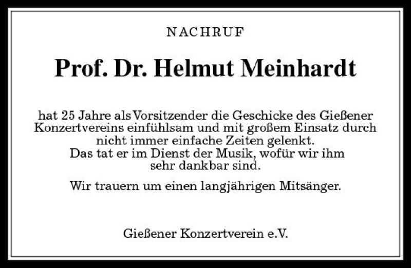  Traueranzeige für Helmut Meinhardt vom 26.05.2018 aus  Gießener Anzeiger