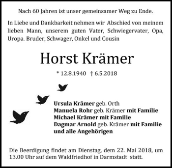 Traueranzeige von Horst Krämer von Trauerportal Rhein Main Presse