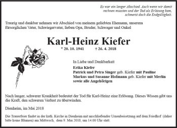 Traueranzeige von Karl-Heinz Kiefer von Trauerportal Rhein Main Presse