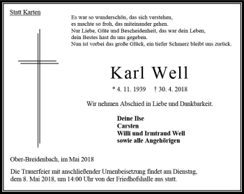 Traueranzeige von Karl Well von VRM Trauer