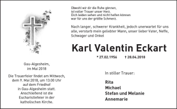 Traueranzeige von Kart Valentin Eckart von Trauerportal Rhein Main Presse