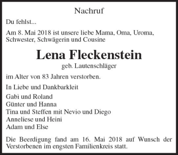 Traueranzeige von Lena Fleckenstein von Trauerportal Rhein Main Presse