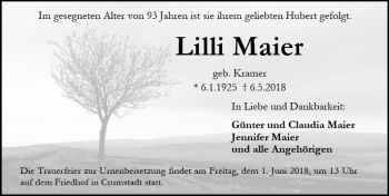 Traueranzeige von Lilli Maier von Trauerportal Rhein Main Presse