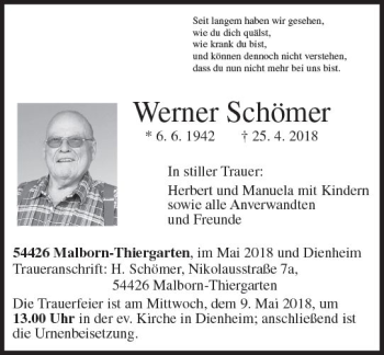 Traueranzeige von Werner Schörner von Trauerportal Rhein Main Presse