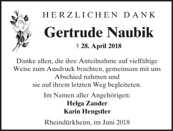 Traueranzeige von Gertrude Naubik von  Trauerportal Rhein Main Presse