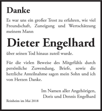 Traueranzeige von Dieter Engelhard von Trauerportal Rhein Main Presse