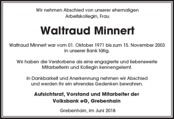 Traueranzeige von Waltraud Minnert von  Lauterbacher Anzeiger