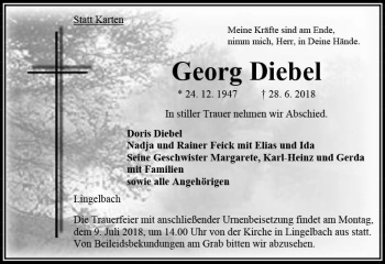 Traueranzeige von Georg Diebel von  Oberhessische Zeitung