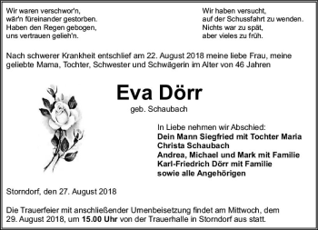 Traueranzeige von Eva Dörr von  Oberhessische Zeitung