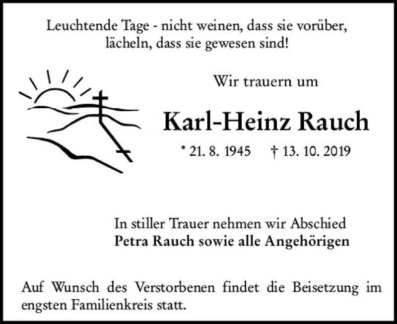  Traueranzeige für Karl-Heinz Rauch vom 26.10.2019 aus vrm-trauer