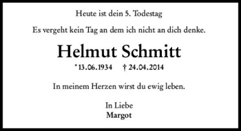 Traueranzeige von Helmut Schmitt von vrm-trauer