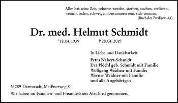 Traueranzeige von Helmut Schmidt von vrm-trauer
