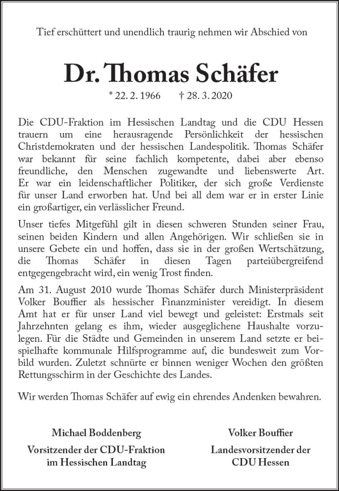  Traueranzeige für Thomas Schäfer vom 04.04.2020 aus vrm-trauer