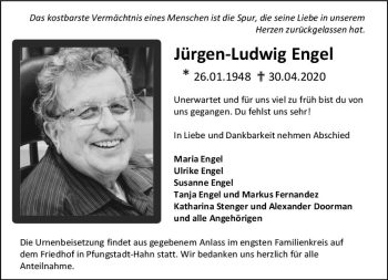 Traueranzeige von Jürgen-Ludwig Engel von vrm-trauer
