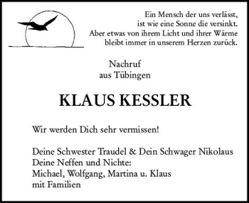 Traueranzeige von Klaus Kessler von vrm-trauer