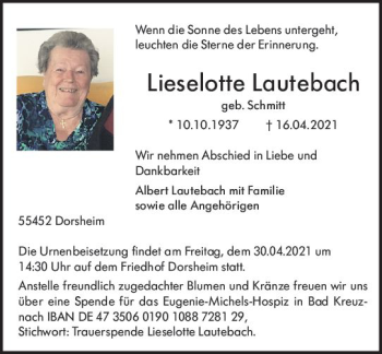 Traueranzeige von Lieselotte Lautebach von vrm-trauer