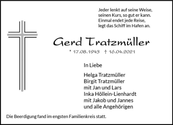 Traueranzeige von Gerd Tratzmüller von vrm-trauer