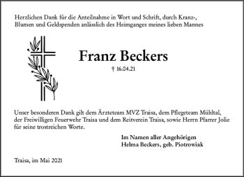 Traueranzeige von Franz Beckers von vrm-trauer